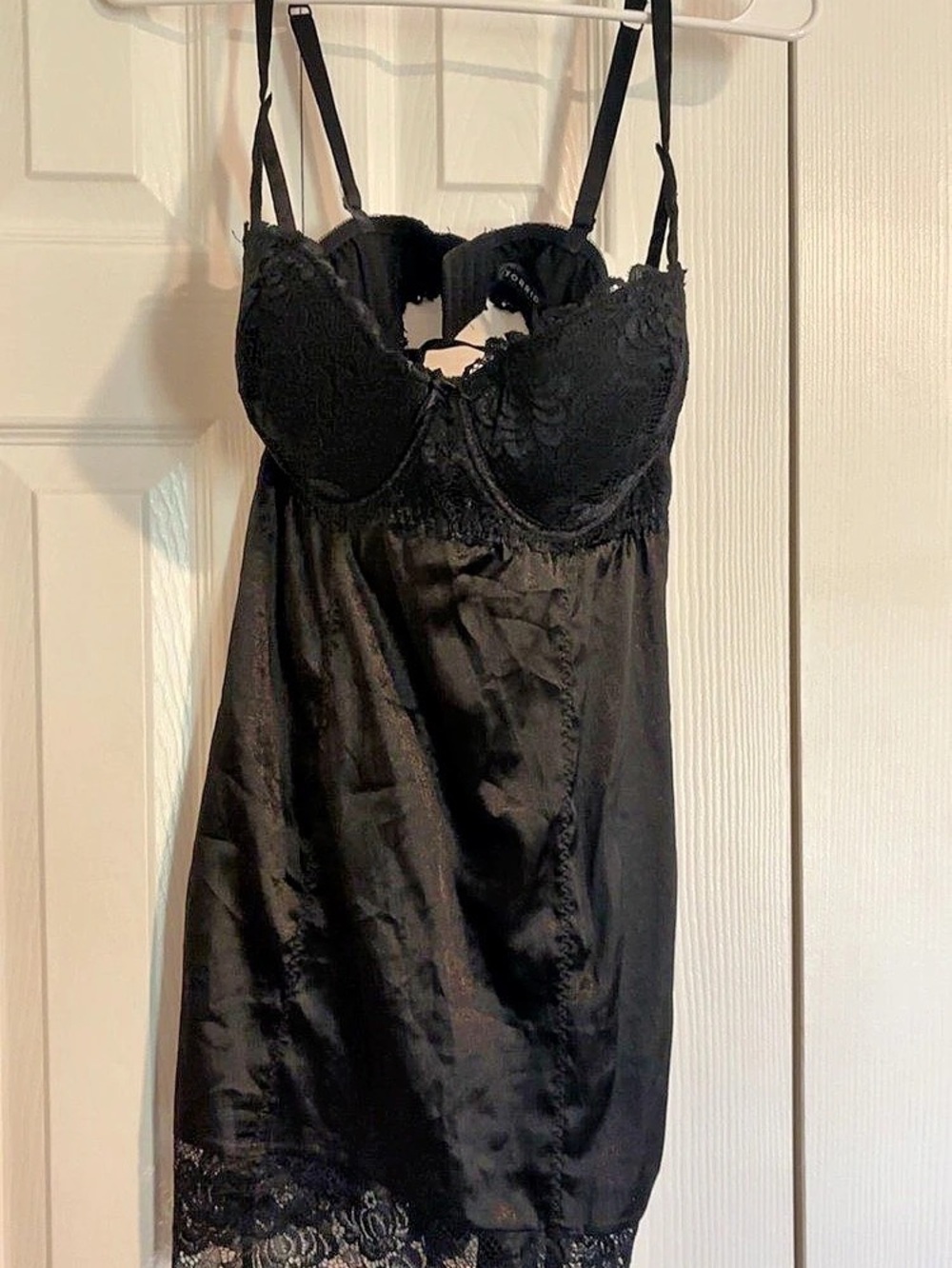 Torrid Black Lace Trim Lace Up Back Chemise size 1X